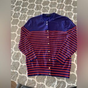 J Crew NWOT Nautical Blue And Orange Cardigan With Gold Anchor Buttons Cotton M